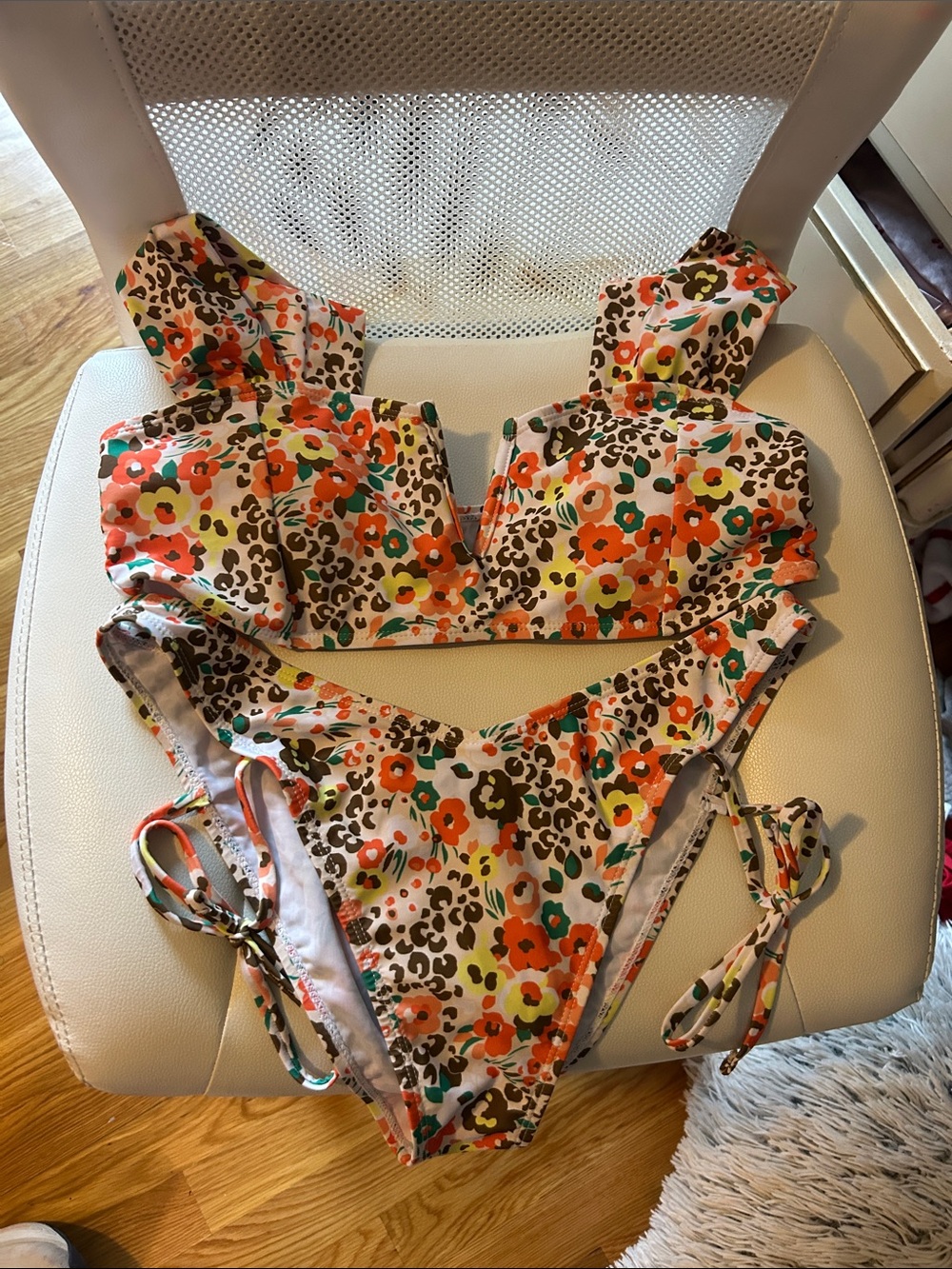 SHEIN Floral Leopard Print Bikini in Orange, Green, Yellow, Brown